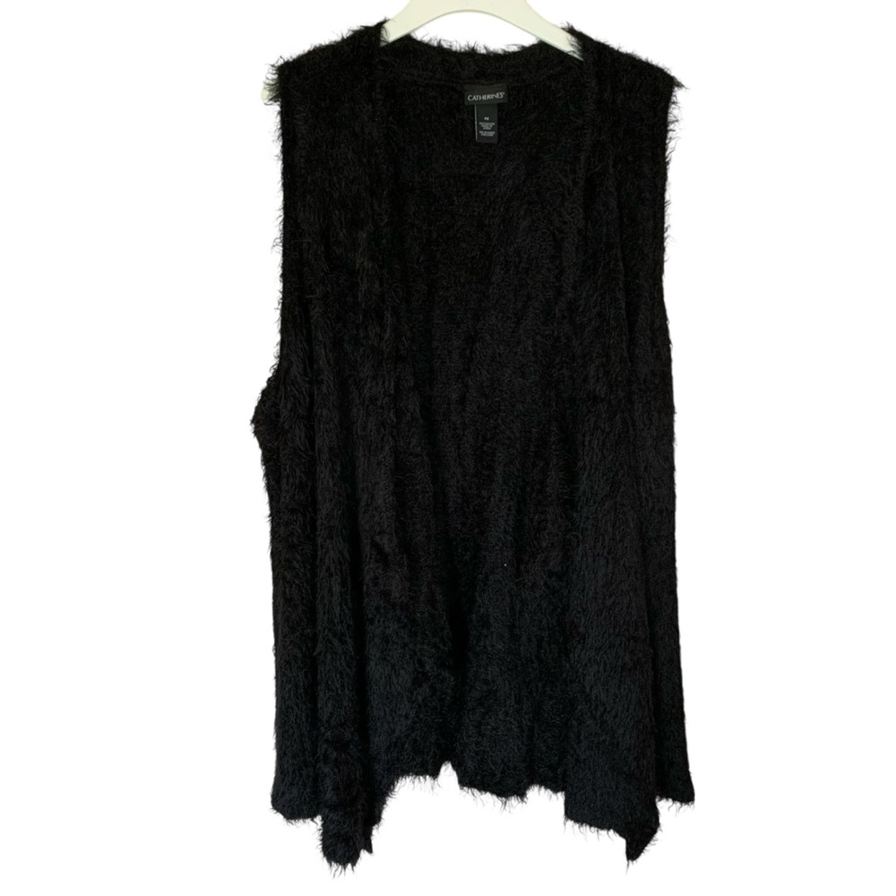 Catherines Plus Sz.4X Black Sleeveless Eyelash Cardigan Vest Open Front Sweater